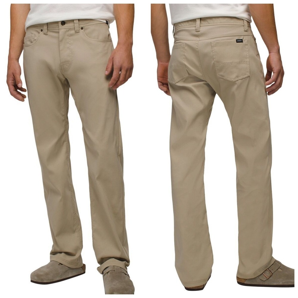 prAna Brion Pants 38x32 Tan Stretch Straight Outdoor Hiking Travel Mens utility